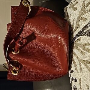 Anna Paola Drawstring Bucket Crossbody Bag (Color Burgundy)